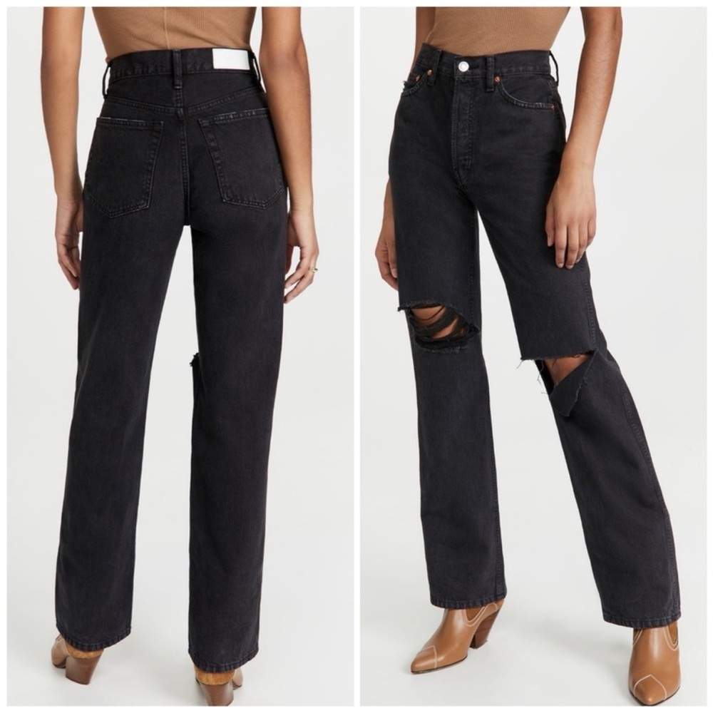 RE/DONE High Rise Loose Jeans Washed Black with Rips - 28 - Picture 5 of 16